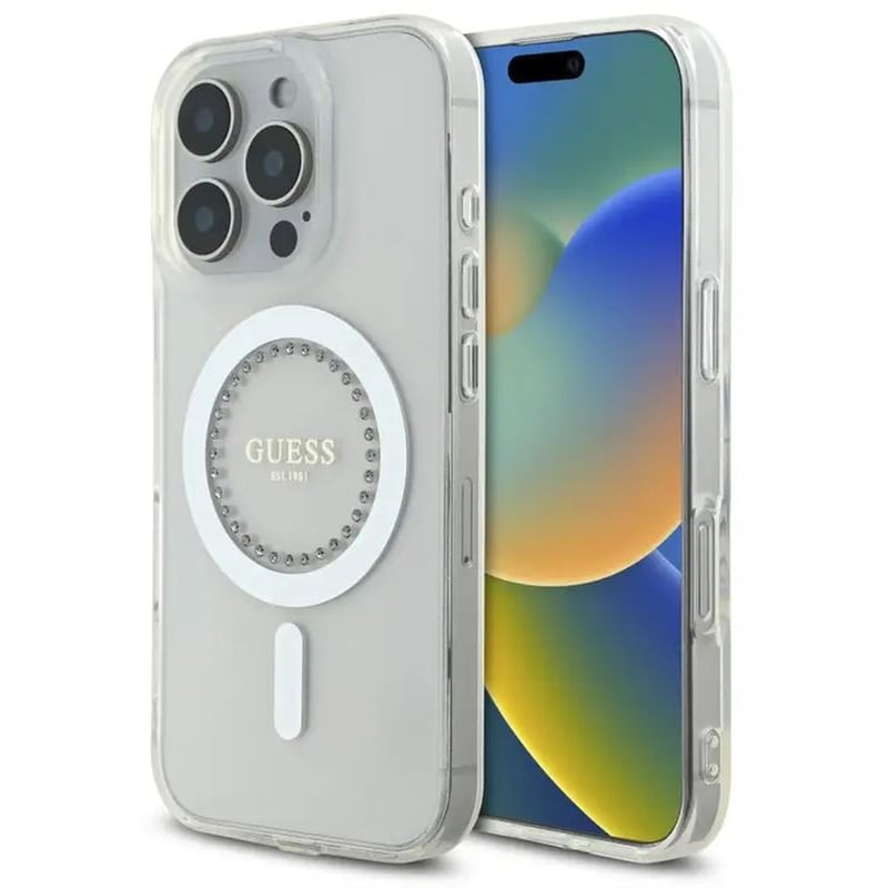 Θήκη Apple iPhone 16 Pro - Guess MagSafe “Rhinestones” Hard Case - White GUESS