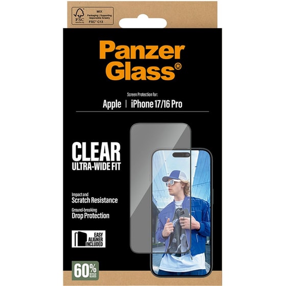Προστατευτικό οθόνης Apple iPhone 17/iPhone 16 Pro - PanzerGlass Clear Ultra-Wide Fit Screen Protection image 3