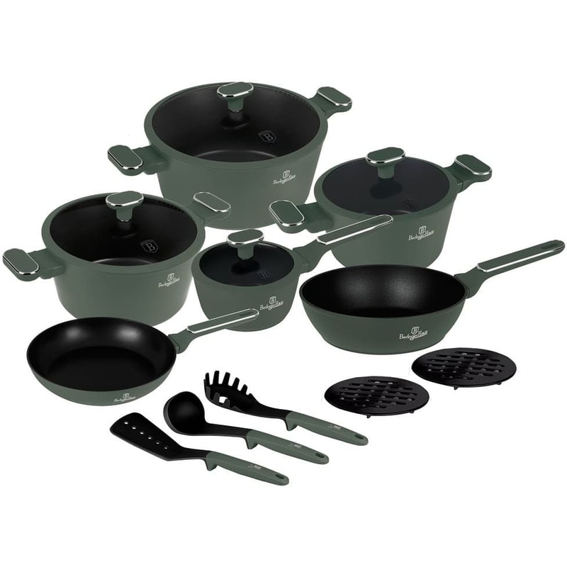 Σετ Μαγειρικά Σκεύη BERLINGER BH-8208 15 τμχ Πράσινο