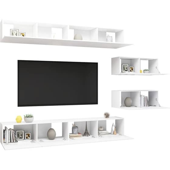 Έπιπλα Τηλεόρασης VidaXL Μοριοσανίδα 6 Τμχ 100x30x30cm - Λευκό image 1