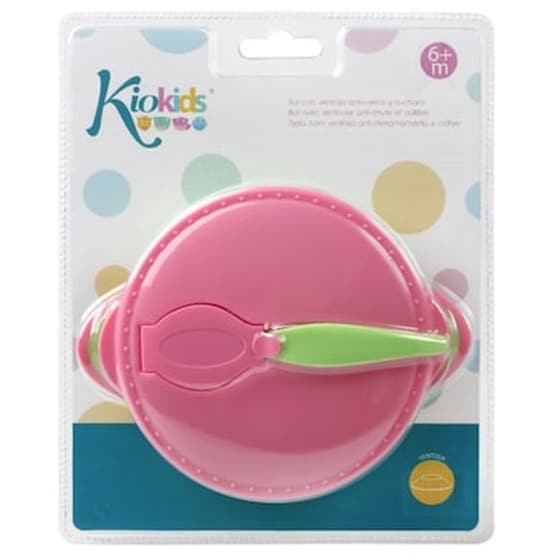 Kiokids Μπολ Με Καπάκι Και Βεντούζα + Κουταλάκι 300ml Ροζ 6+μ image 1