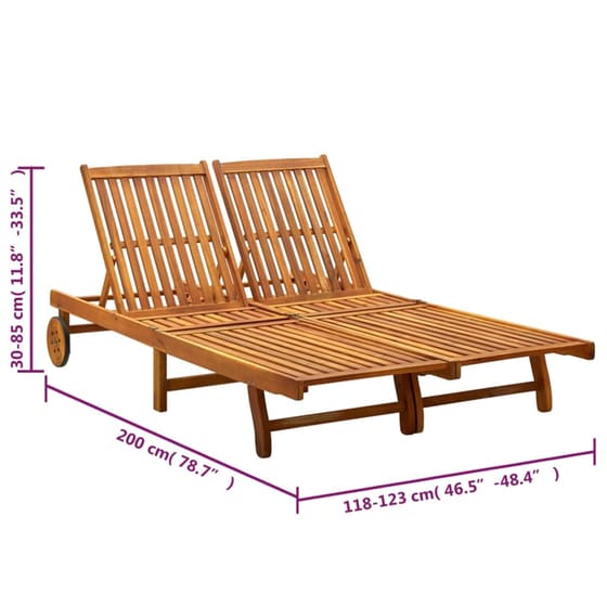 Ξαπλώστρα VidaXL από Μασίφ Ξύλο Ακακίας 200x118/123x30-85 cm - Μπορντώ/ Καφέ image 5
