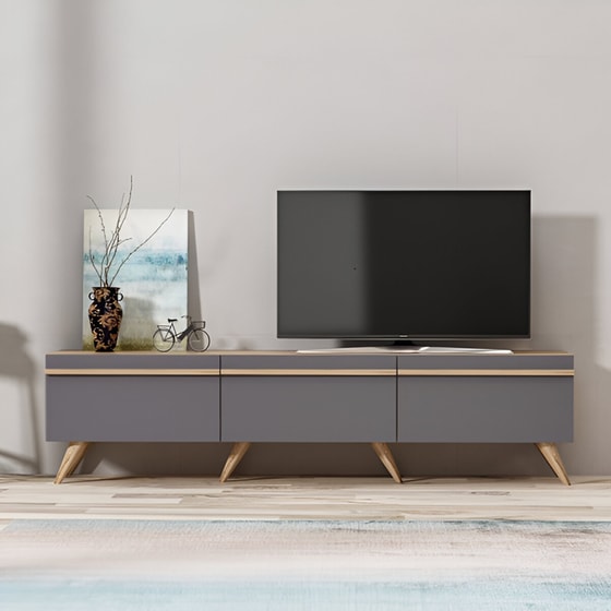 Έπιπλο Τηλεόρασης Melone από Μοριοσανίδα 180x35x42cm - Ανθρακί/Καφέ image 2