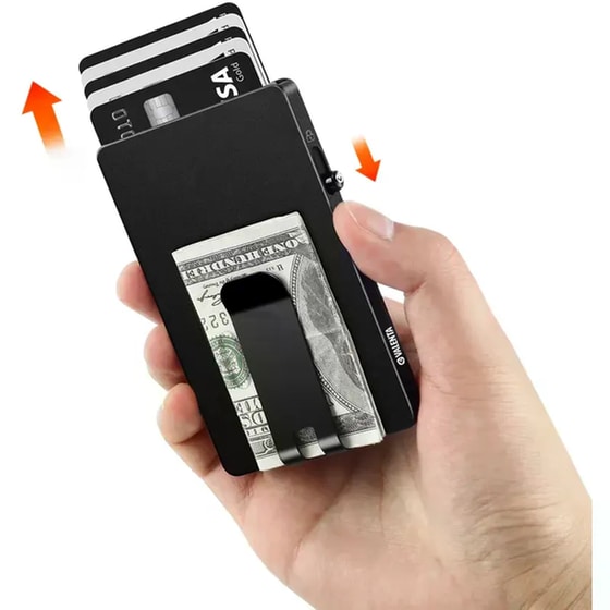 Θήκη Καρτών Valenta Αλουμινίου με Κλιπ Money Black image 6