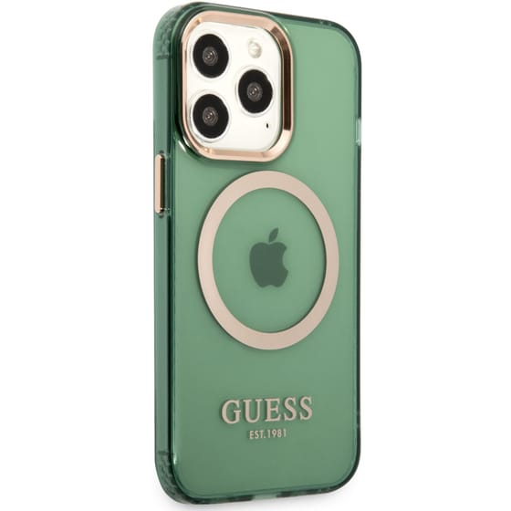 Θήκη Apple iPhone 15 - Guess Gold Outline Translucent Magsafe Hard Case - Χακί image 6