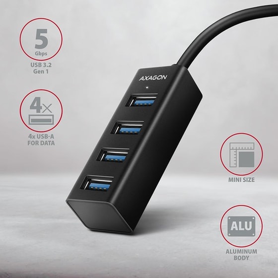 Axagon HUE-M1A USB Hub 4 σε 1 USB-A - Μαύρο image 1