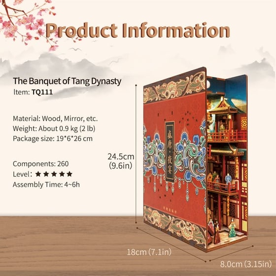 DIY 3D Puzzle Book Nook Kit Βιβλιοστάτης - The Banquet of Tang Dynasty image 4