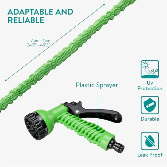 Λάστιχο Ποτίσματος Navaris Flexible Garden Hose Επεκτεινόμενο 7.5 έως 15m - Πράσινο image 4