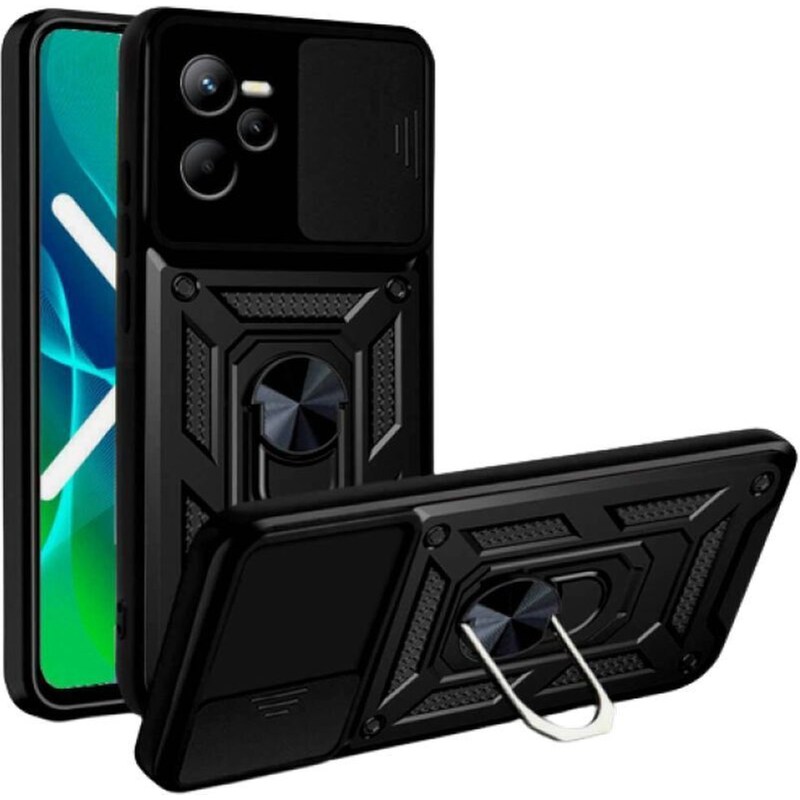 Θήκη Realme C35 - Bodycell Armor Slide Με Κάλυμμα Για Την Κάμερα Και Μεταλλικό Ring Holder - Black