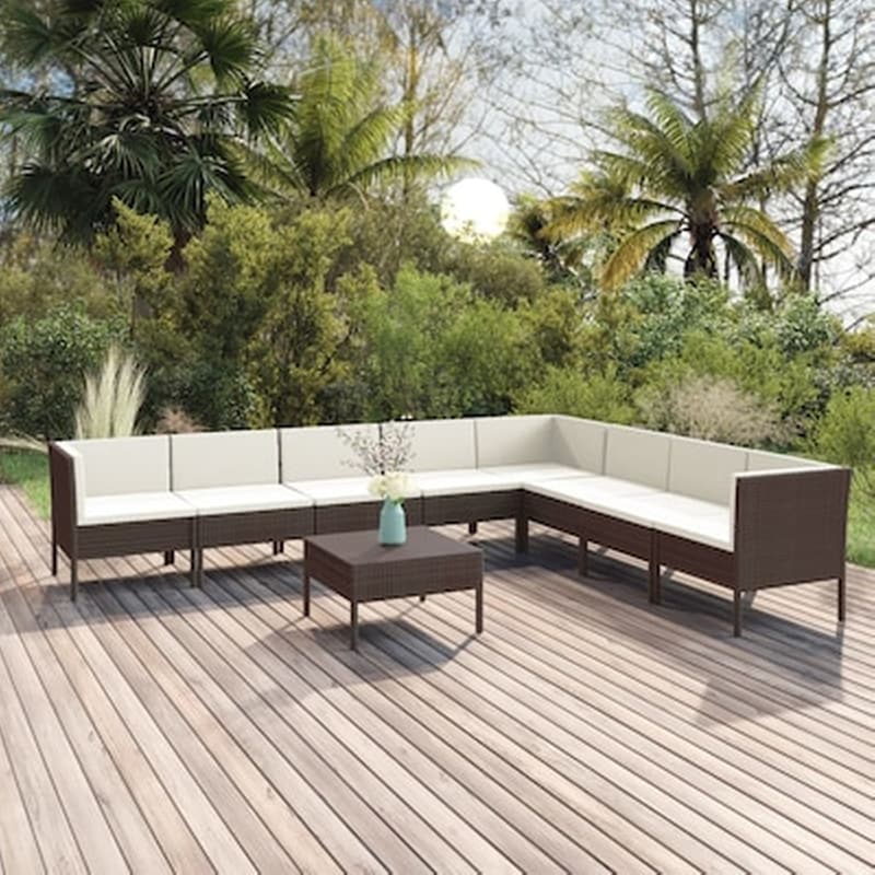 Vidaxl Σαλόνι Κήπου 9 Τεμαχίων Καφέ Από Συνθετικό Ρατάν Με Μαξιλάρια