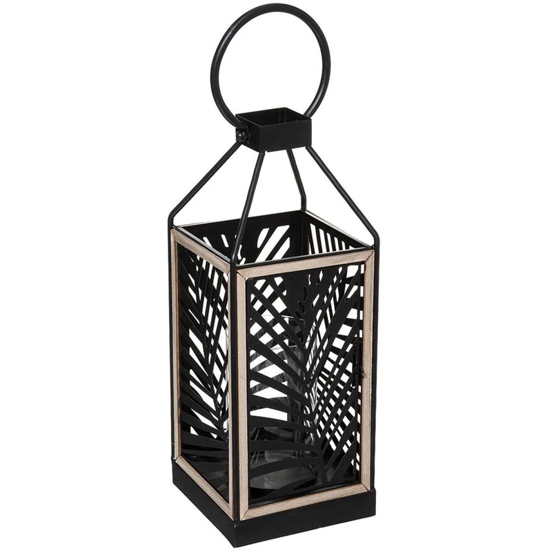 SPITISHOP Διακοσμητικό Φανάρι Spitishop A-s Leaf 181422 Μεταλλικό 15x15x38cm - Μαύρο