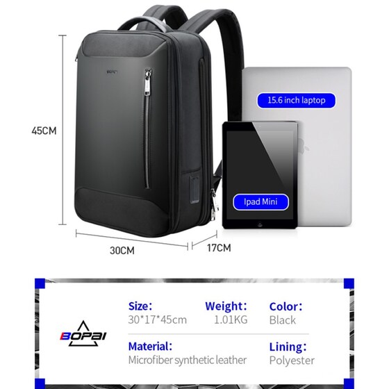 Τσάντα Laptop Bopai 61-19011 15.6" Αδιάβροχη - Μαύρο image 11