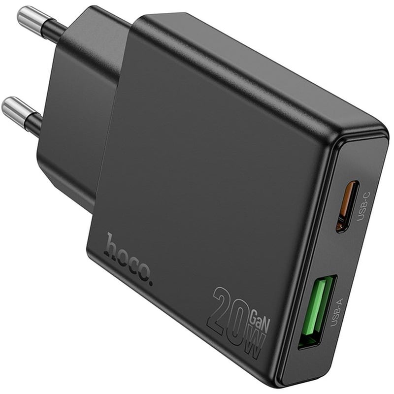 Φορτιστής Πρίζας Hoco N38 Delgado USB-C/USB-A 20W - Black