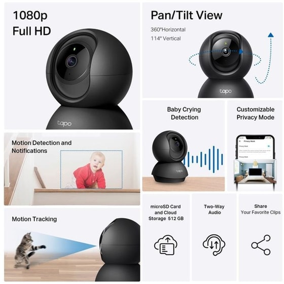 Ασύρματη IP Camera TP-Link Tapo C201 FHD Bullet / Box με Λειτουργία Pan & Tilt image 1