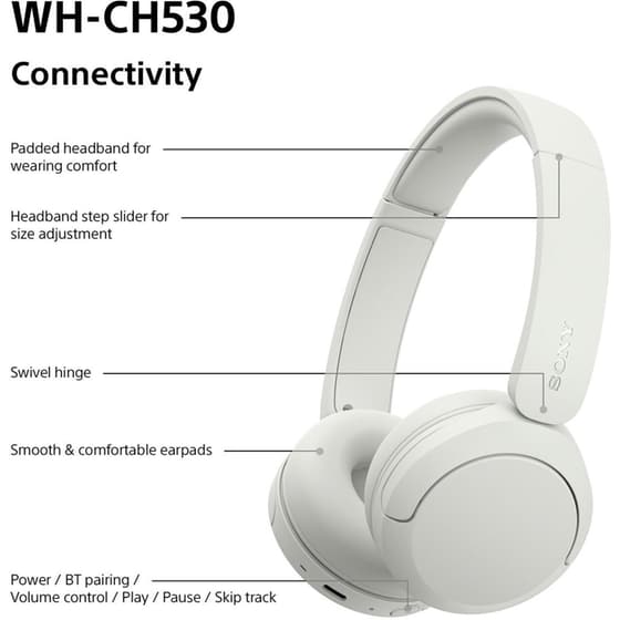 Sony WH-CH530 Ασύρματα Ακουστικά Κεφαλής Bluetooth - White image 9