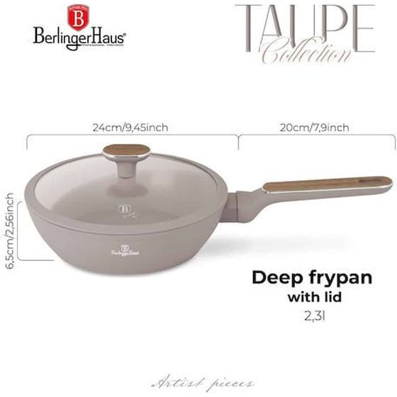 Αντικολλητικό Βαθύ Τηγάνι με Καπάκι BERLINGER HAUS Taupe Collection BH-8333 24 cm Μπεζ image 1