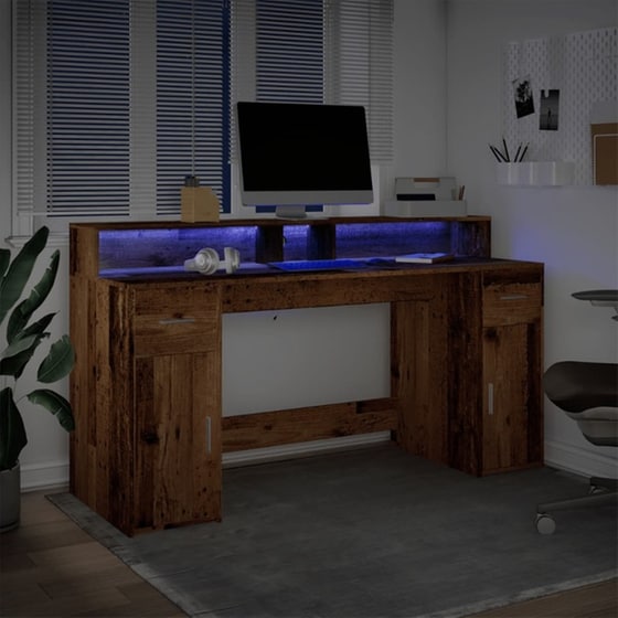 Γραφείο VidaXL με LED από Επεξεργασμένο Ξύλο 160x55x91 cm - Όψη Παλαιού Ξύλου image 3