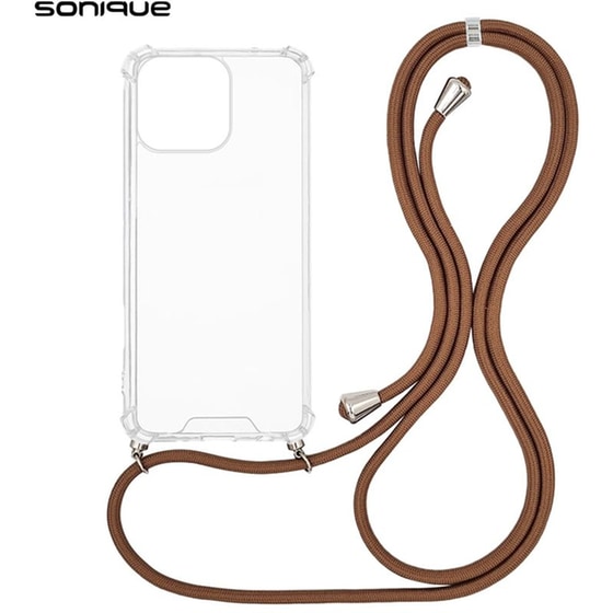 Θήκη Apple iPhone 16 Pro Max - Sonique Armor Clear Θήκη Σιλικόνης με Κορδόνι - Καφέ image 0
