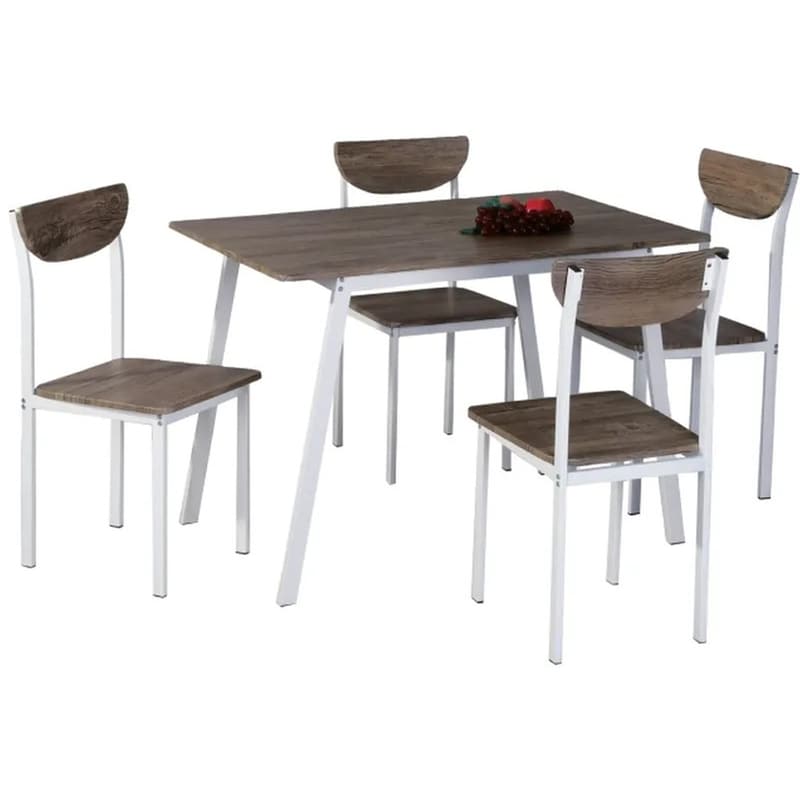 Τραπέζι Σετ Linderia (4+1)110x70x75cm - Λευκό/Καφέ