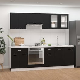 Vidaxl Σετ Ντουλάπια Κουζίνας 8 Τεμαχίων Μαύρο Μοριοσανίδα