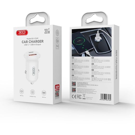 Φορτιστής Αυτοκινήτου XO CC69 1x USB-A / 1x USB-C 30W - White image 3
