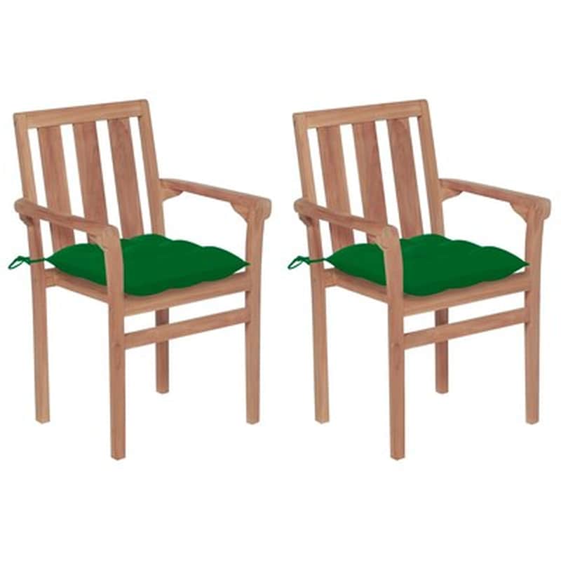 Vidaxl Καρέκλες Κήπου 2 Τεμ. Από Μασίφ Ξύλο Teak Με Πράσινα Μαξιλάρια