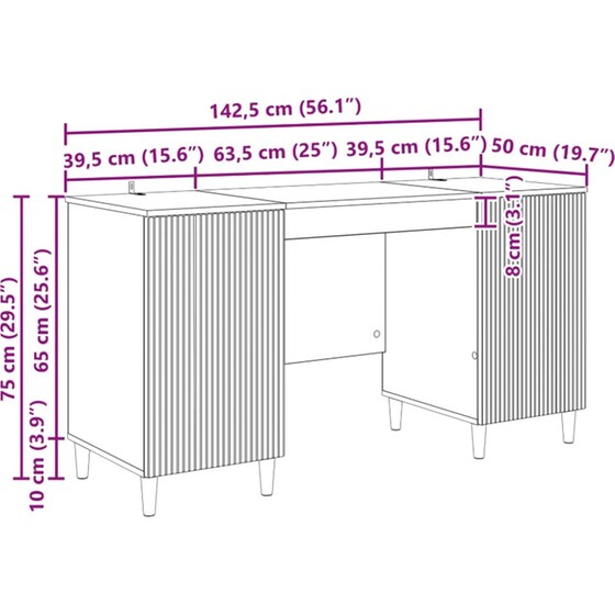 Γραφείο VidaXL από Επεξεργασμένο Ξύλο 142,5x50x75 cm - Γκρι Sonoma image 4