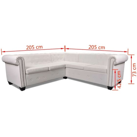 Γωνιακός Πενταθέσιος Καναπές VidaXL Chesterfield 205x205cm - Λευκό image 6