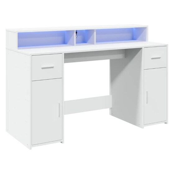 Γραφείο VidaXL με LED από Επεξεργασμένο Ξύλο 140x55x91 cm - Λευκό image 4