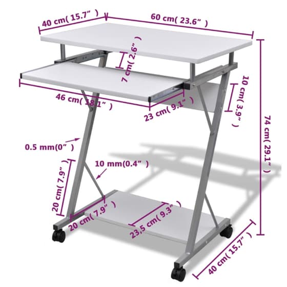 Γραφείο Υπολογιστή VidaXL από Μοριοσανίδα 60x40cm - Λευκό image 4