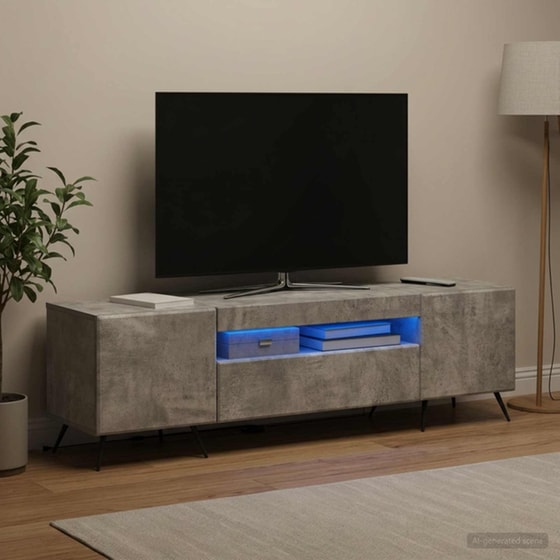 Έπιπλο Τηλεόρασης με LED VidaXL από Επεξεργασμένο Ξύλο - Γκρι Σκυροδέματος image 2