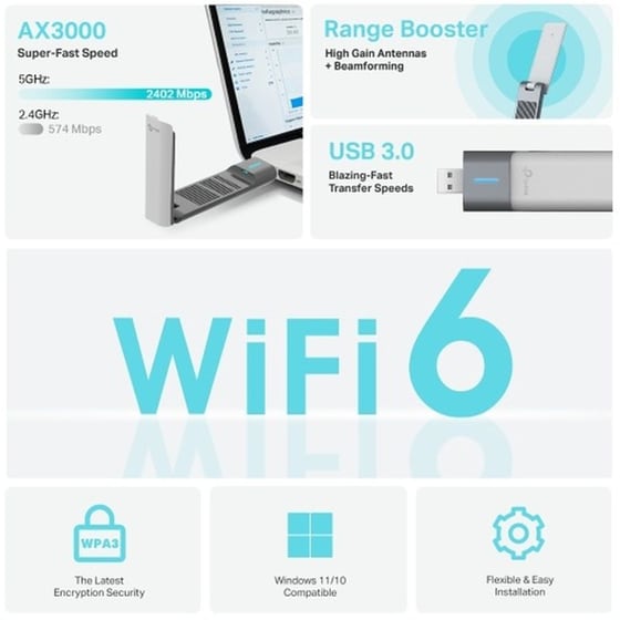 TP-Link TX50UΗ AΧ3000 Αντάπτορας Δικτύου Ασύρματη Σύνδεση 2402 Mbps WiFi 6 image 3