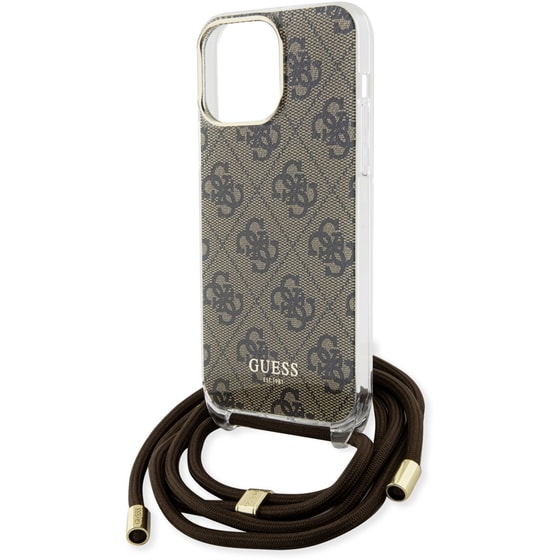 Guess  Quot;4g Logo Collection Quot; Crossbody Hard Case Script Metal Logo Θήκη Προστασίας Από Σιλικόνη Με Λουράκι – Iphone 15 Pro (καφέ – Guhcp15lhc4sew) image 3