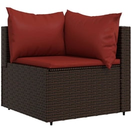 Γωνιακός Καναπές Κήπου VidaXL με Μαξιλάρια από Συνθετικό Ρατάν 63x63x57.4 cm - Καφέ/Κόκκινο