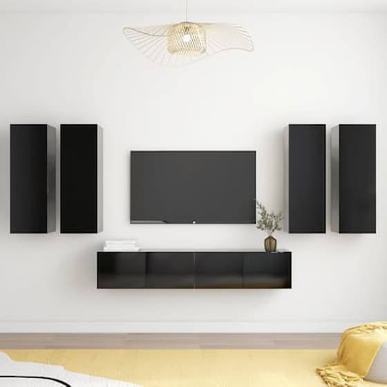 Έπιπλα Τηλεόρασης VidaXLΜοριοσανίδα  6 Τμχ  100x30x30 cm - Μαύρο image 0