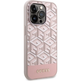 Θήκη Apple iPhone 14 Pro Max - Guess gcube Stripes Collection Magsafe PU Leather Case - Ροζ