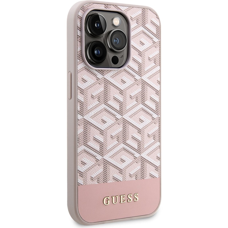 GUESS Θήκη Apple iPhone 14 Pro Max - Guess gcube Stripes Collection Magsafe PU Leather Case - Ροζ