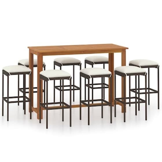 Vidaxl Σετ Επίπλων Μπαρ Κήπου 9 Τεμαχίων Καφέ Με Μαξιλάρια image 0