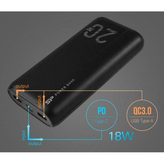 Powerbank Silicon Power QS15 20.000 mAh - Μαύρο image 3