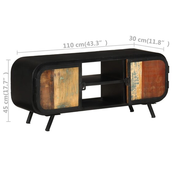 Έπιπλο Τηλεόρασης VidaXL από Μασίφ  Ξύλο  110x30x45 cm - Mαύρο image 4
