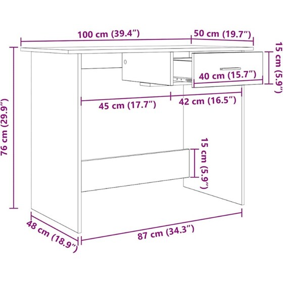 Γραφείο VidaXL από Επεξεργασμένο Ξύλο 100x50x76 cm - Artisan Δρυς image 8