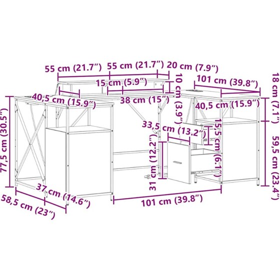 Γραφείο VidaXL από Επεξεργασμένο Ξύλο 182x101x87,5 cm - Γκρι Sonoma image 14