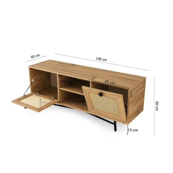 Έπιπλο Τηλεόρασης Frosinone Μελαμίνη 140x40x60cm - Μαύρο/Καφέ image 5