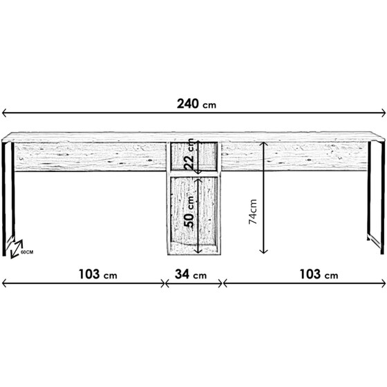 Γραφείo Βιβλιοθήκη 24Mall Doppio από Μοριοσανίδα 240x60x74 cm - Μπεζ image 6