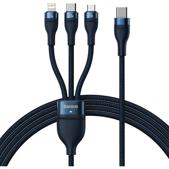 3in1 USB Cable Baseus Flash Series 2 USB-C + Micro USB + Lightning 100W 1.5m - Μπλε image 0
