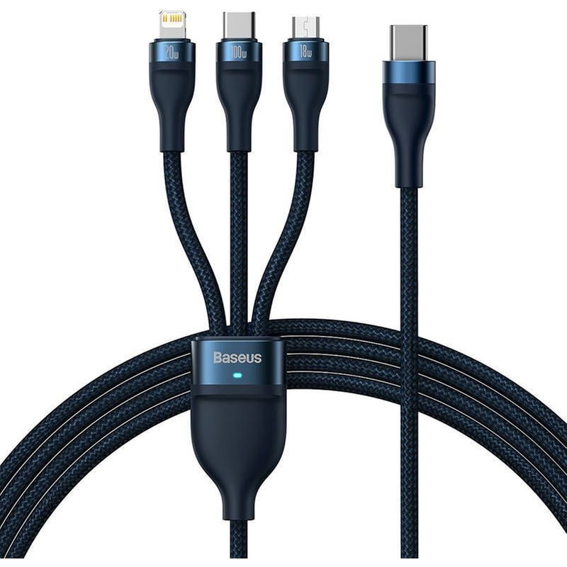 3in1 USB Cable Baseus Flash Series 2 USB-C + Micro USB + Lightning 100W 1.5m - Μπλε