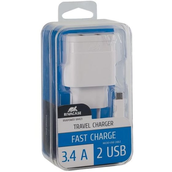 Φορτιστής Πρίζας Rivacase VA4123WD1 USB-A , Micro USB - Λευκό image 1