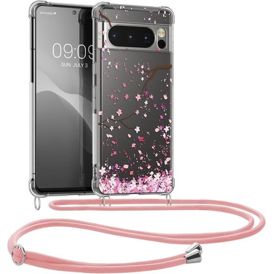 Θήκη Google Pixel 8 Pro - Kwmobile Crystal Tpu Necklace Διάφανη Σιλικόνης Με Λουράκι Λαιμού - Cherry Blossoms / Cherry Petals / Pink / Dark Brown / Transparent (61866.02) image 0