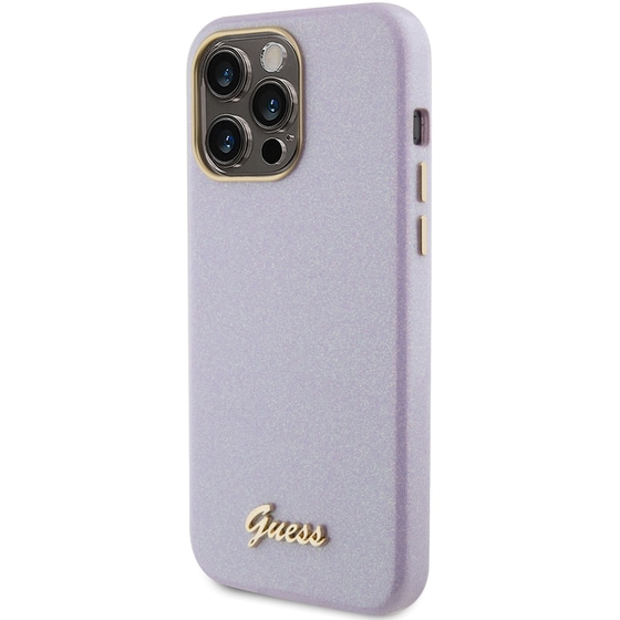 Θήκη Apple iPhone 15 Pro Max - Guess Glitter Full Wrapped Glossy Case With Vintage Script Logo - Glitter Lilac image 5