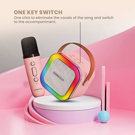 Karaoke Sonic Gear Iox K200 Bluetooth 5.1 Home Portable With Wireless Mic Pink image 3